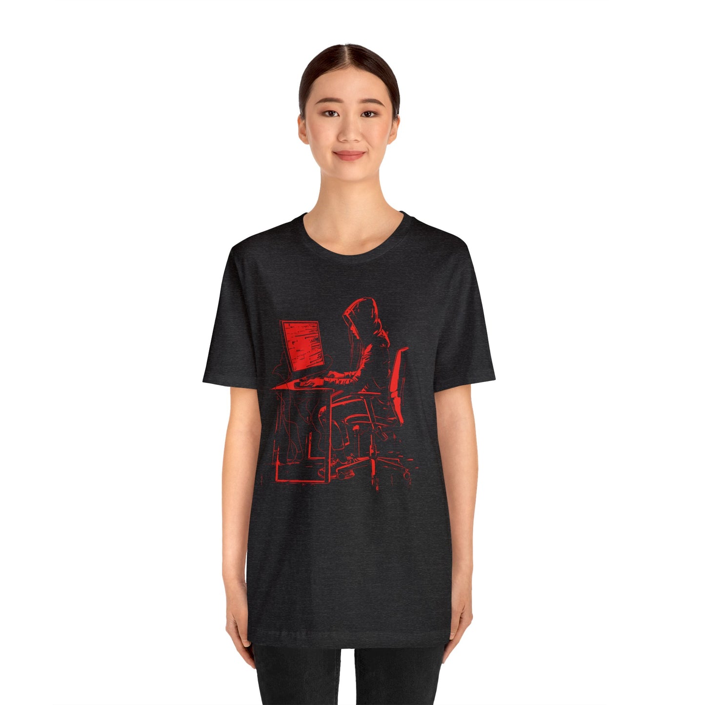 Hacker Sitting at Desk - T Shirt