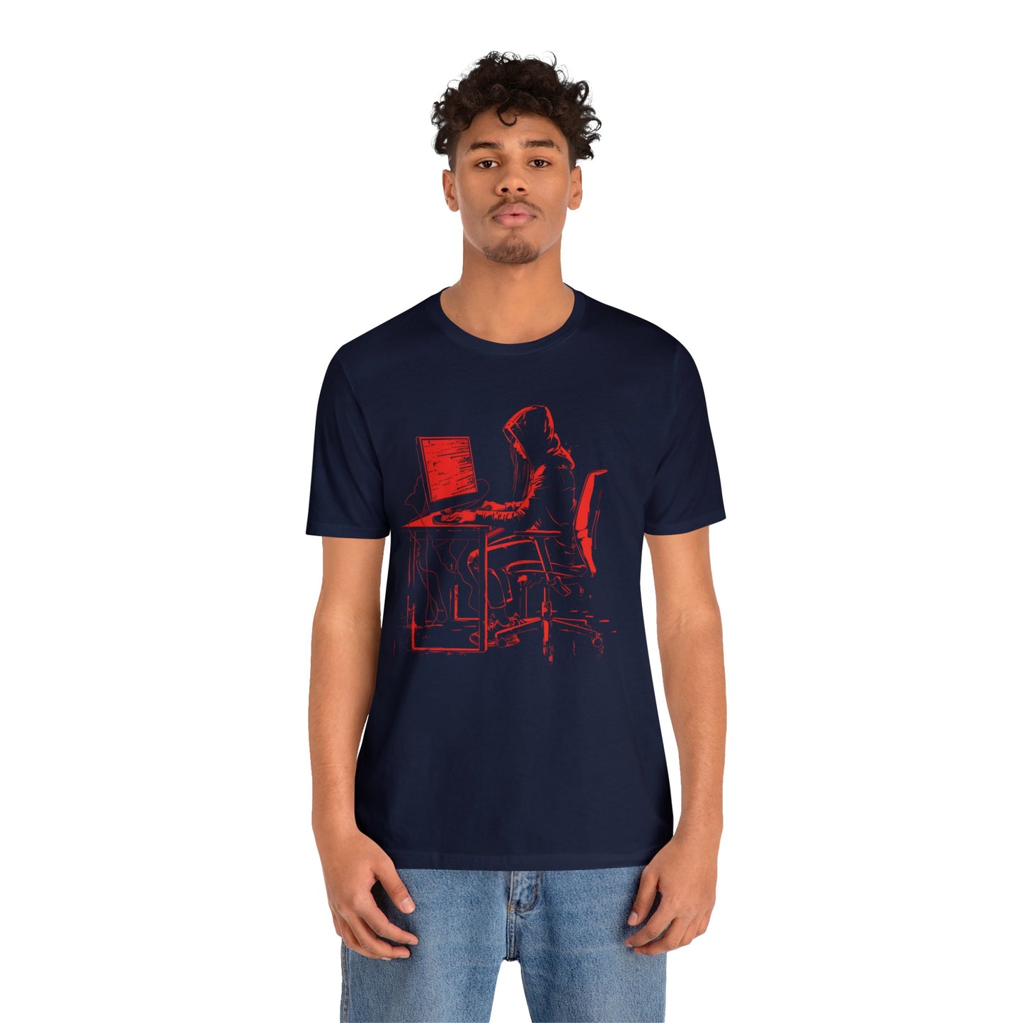 Hacker Sitting at Desk - T Shirt