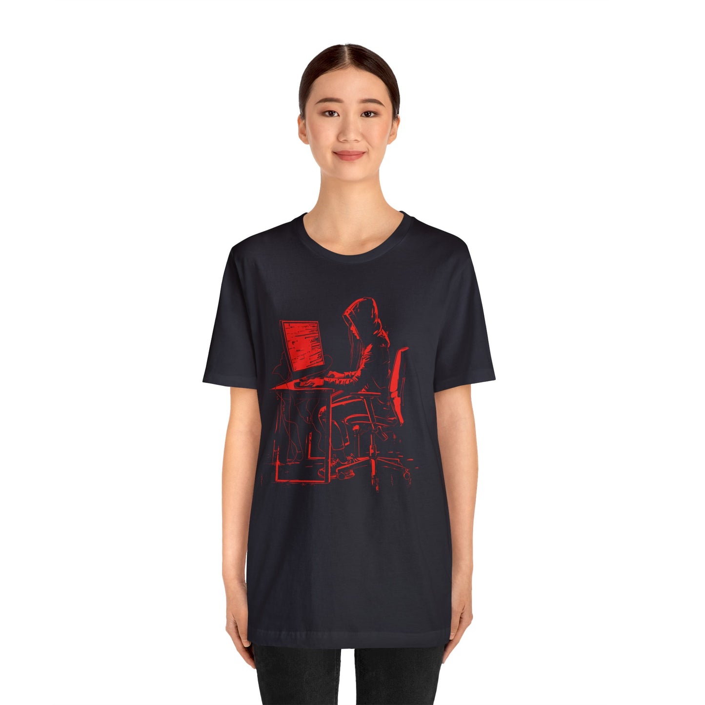 Hacker Sitting at Desk - T Shirt