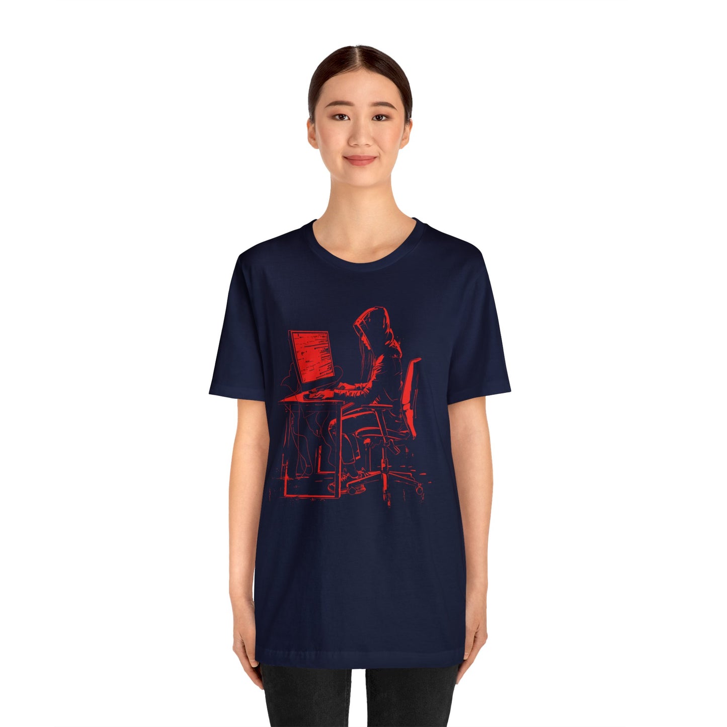 Hacker Sitting at Desk - T Shirt