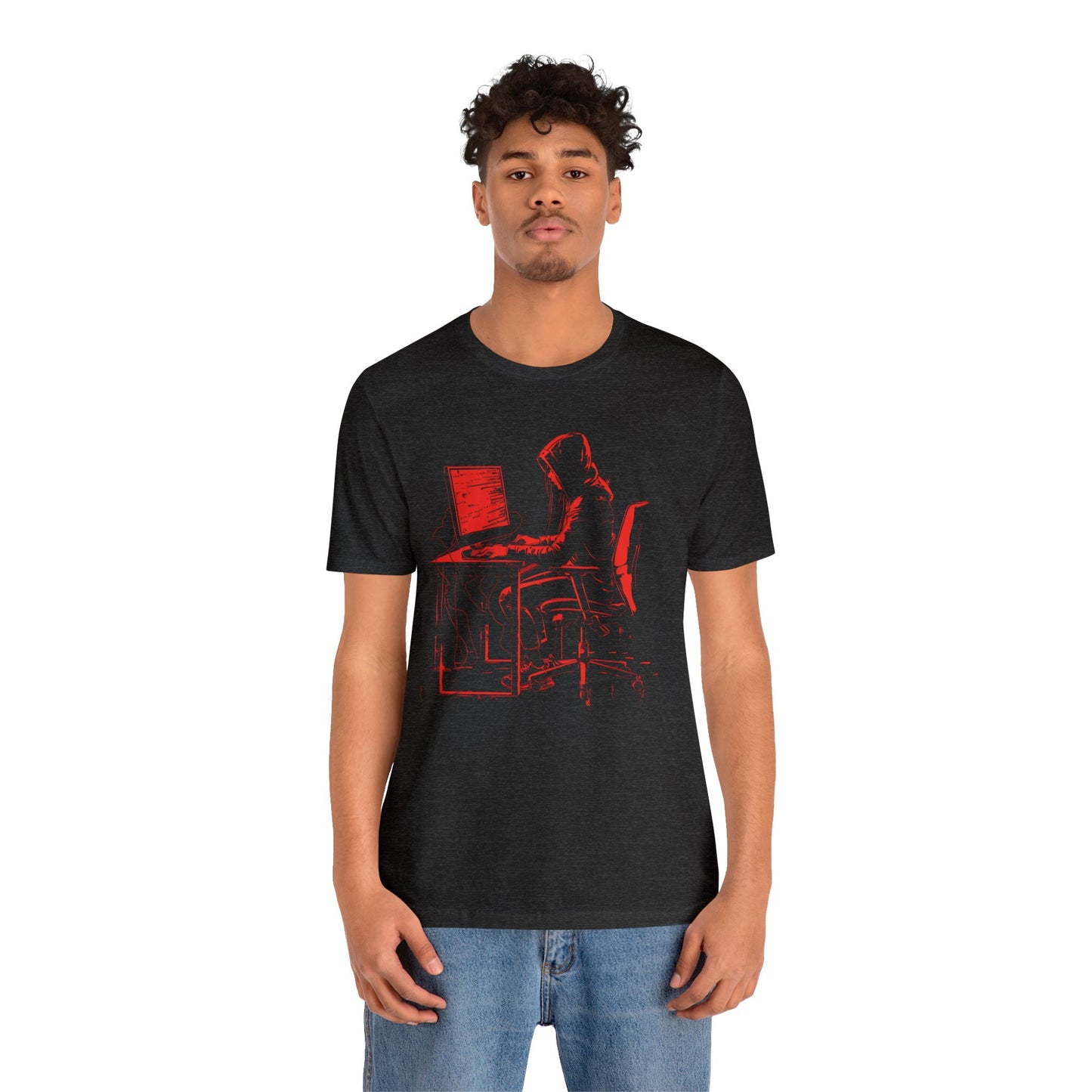 Hacker Sitting at Desk - T Shirt