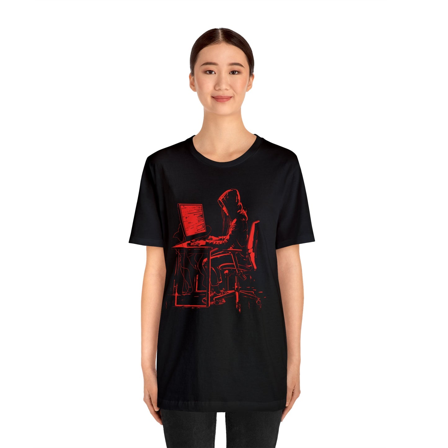 Hacker Sitting at Desk - T Shirt