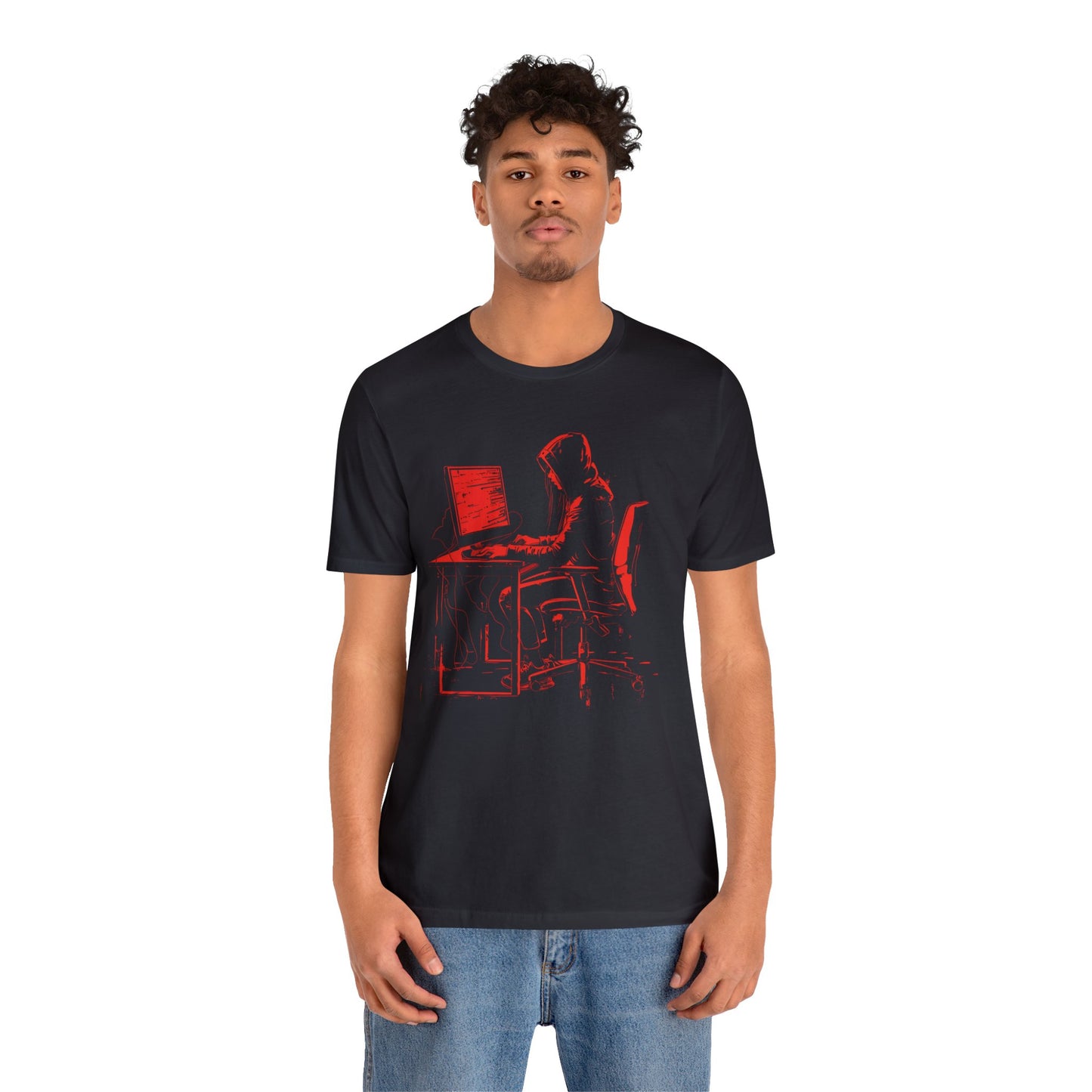 Hacker Sitting at Desk - T Shirt