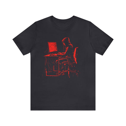 Hacker Sitting at Desk - T Shirt